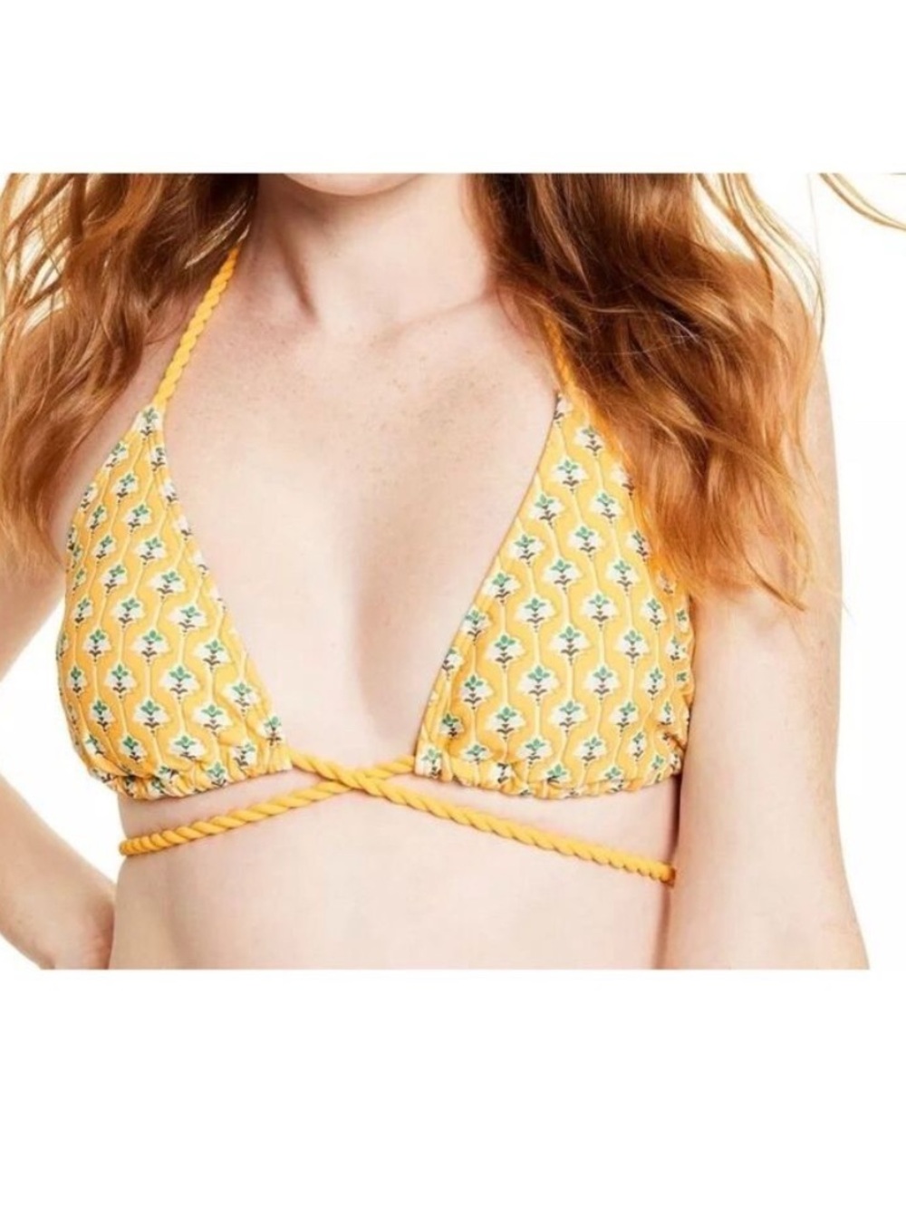 RHODE Yellow Floral Braided-String Bikini Top
